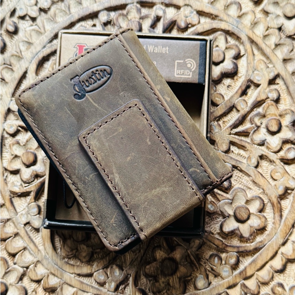 Justin Boots Needlepoint Card Wallet With Money Clip NIB - Picture 5 of 8